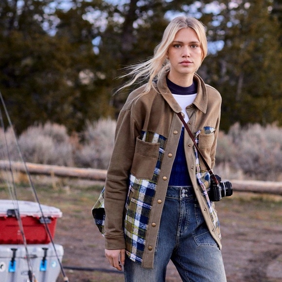 NWOT Anthropologie Pilcro Plaid Contrast Shirt Jacket Z491 - Picture 1 of 8